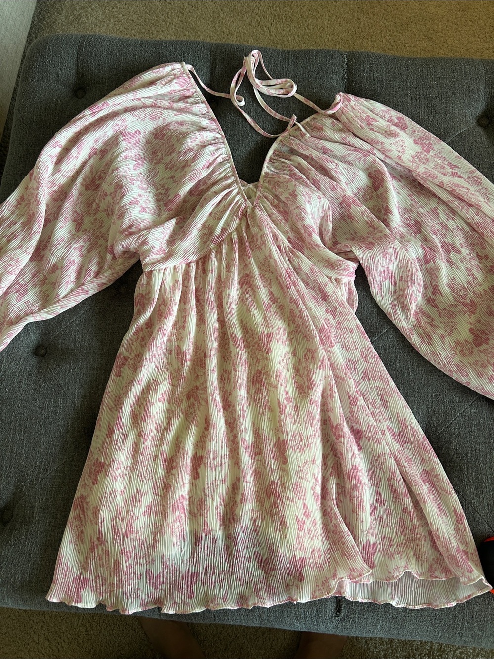 Pink Floral V-Neck Mini Dress